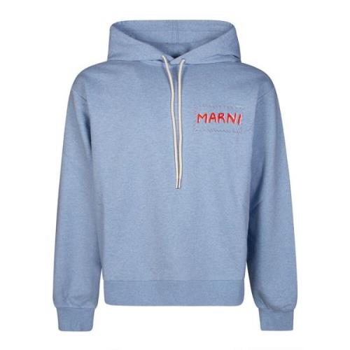 Marni Logo Hoodie Stilren Casual Sweatshirt Blue, Herr