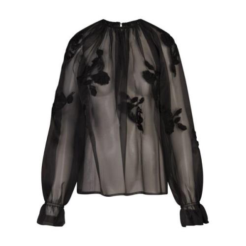 Ermanno Scervino Svart Silke Organza Spetsblus Black, Dam