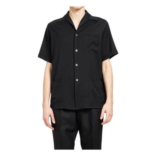 Maison Margiela Svart Kontraststygd Skjorta med Fickor Black, Herr