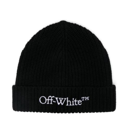 Off White Svart Ullstickad Mössa med Logotyp Black, Dam