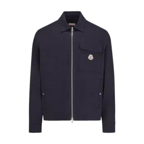 Moncler Navy Gabardine Zip-Up Skjorta Blue, Herr