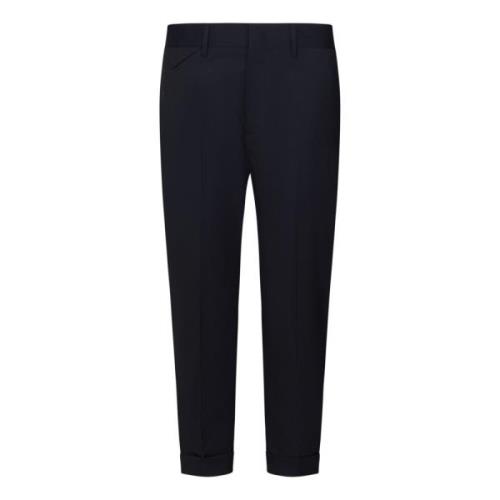 Low Brand Marinblå Cropped Slim Fit Byxor Blue, Herr