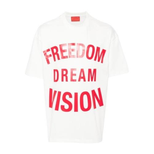 Vision OF Super Vit Bomullst-shirt med Freedom Print White, Herr