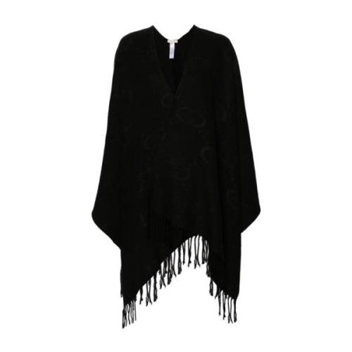 Liu Jo Svart Stickad Cape med Jacquard Motiv Black, Dam