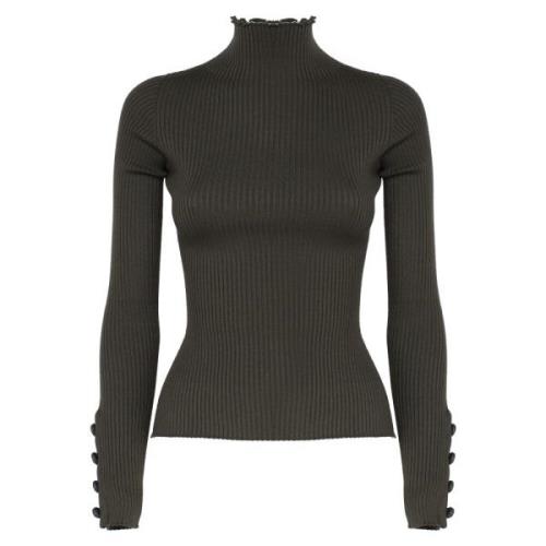 Dondup Militärgrön Turtleneck Tröja med Knappar Green, Dam