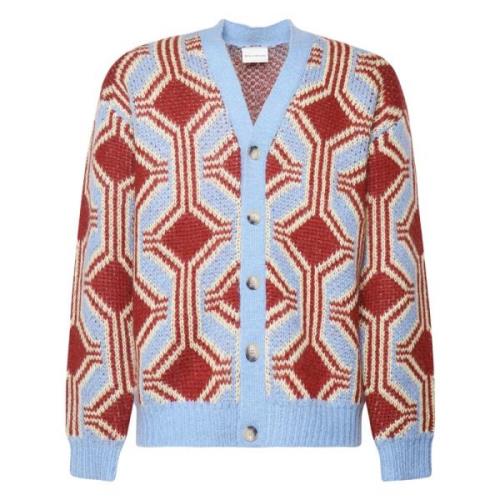 Drole de Monsieur Geometriskt Mönstrad Ull Cardigan Tröja Multicolor, ...