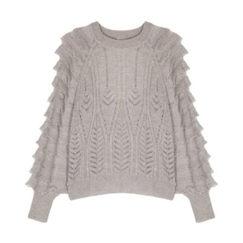 Twinset Grå Stickad Ruffle Tröja Gray, Dam