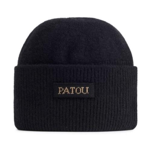 Patou Svart Cashmere Ribbstickad Mössa Black, Dam