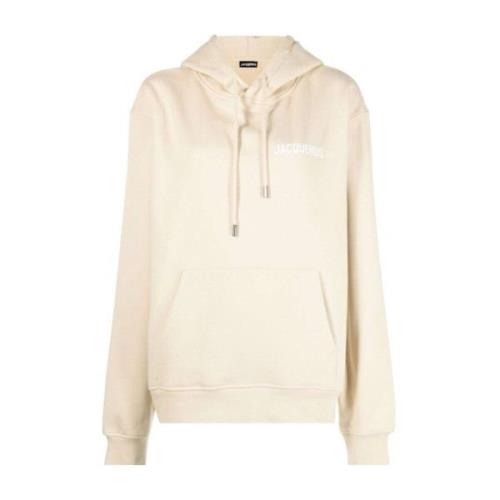 Jacquemus Logo Hoodie i Ljus Beige Bomull Beige, Herr