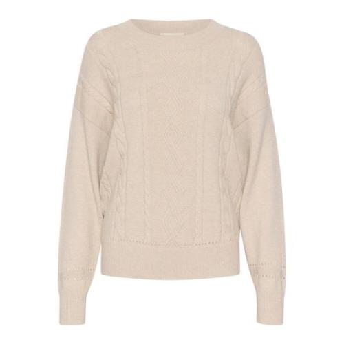 Cream Puff Sleeve Knit Pullover Oat Melange Beige, Dam