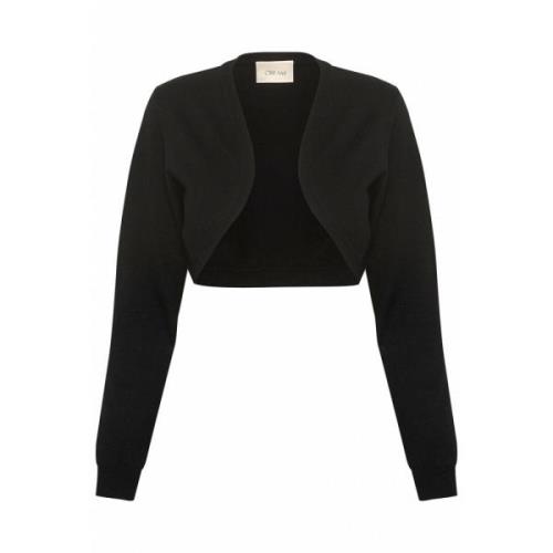 Cream Svart Stickad Bolero Tröja Black, Dam