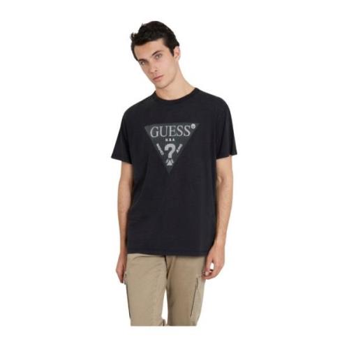 Guess Bomull Logo Triangel Relief T-shirt Black, Herr