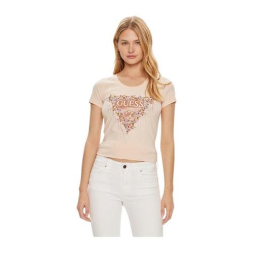 Guess Tryckt Logotyp T-shirt - Rosa Beige, Dam