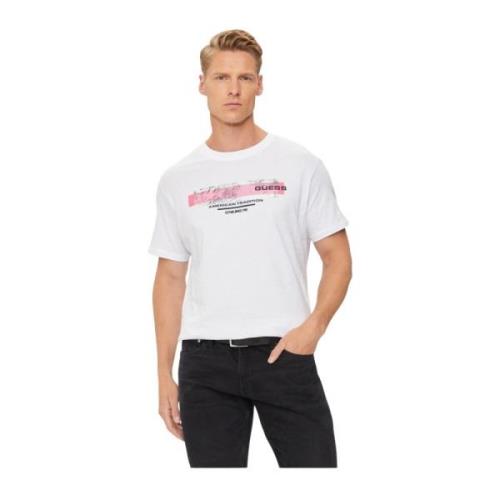 Guess Bomull Regular Print T-shirt - Vit White, Herr