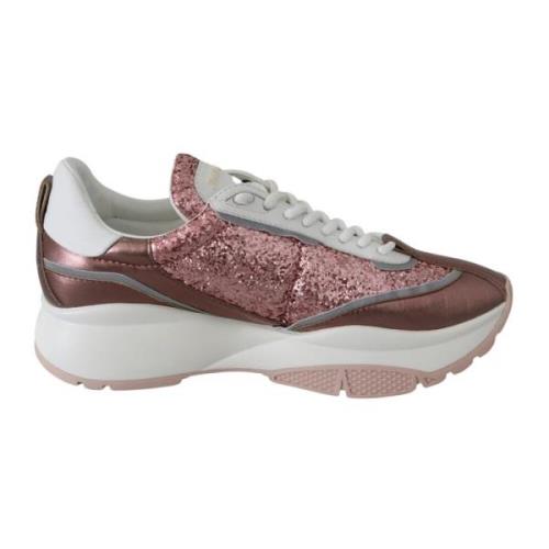 Jimmy Choo Rosa Glitter Läder Sneakers Pink, Dam