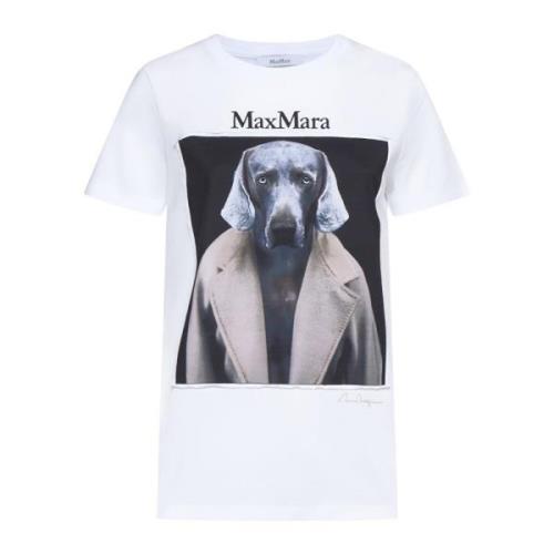 Max Mara Ikoniskt Tryck Crew Neck T-shirt White, Dam