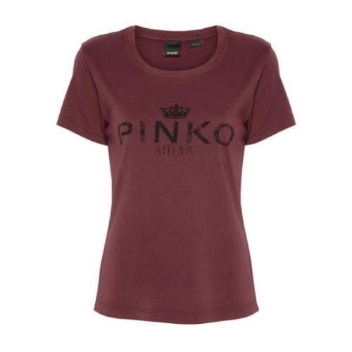 Pinko Bordeaux Röd Logo Print Crew Neck Red, Dam