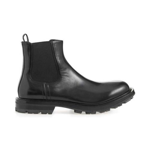 Alexander McQueen Svart Läder Ankelboot Black, Herr