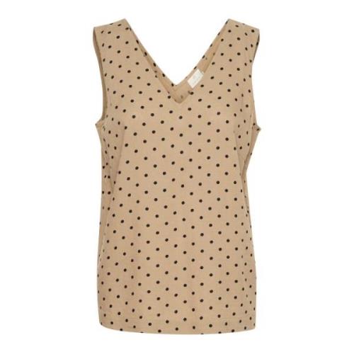 Kaffe Polka Dot Top Beige, Dam