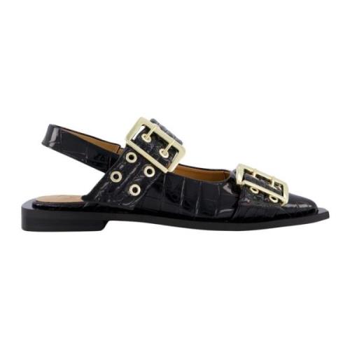 Ganni Chunky Buckle Ballerina Auberg Black, Dam