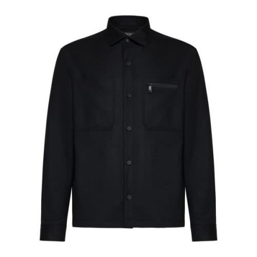 Ermenegildo Zegna Svart Techno-Merino Overshirt med Bröstfickor Black,...