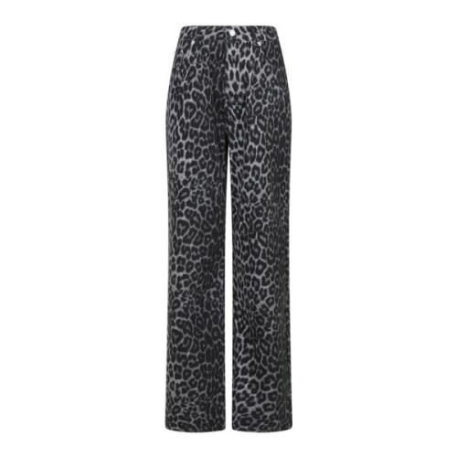 Neo Noir Leopard Print Straight-Leg Jeans Grey Leo Gray, Dam