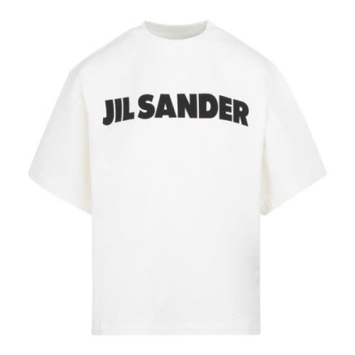 Jil Sander Vit T-shirt med Svart Logotyp White, Dam