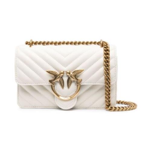 Pinko Vit Chevron Quiltad Axelväska White, Dam