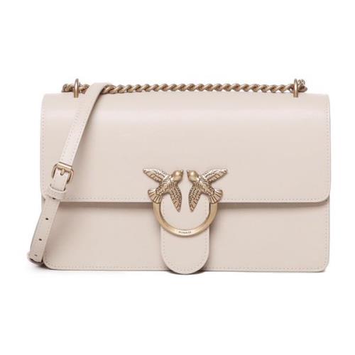 Pinko Beige Läder Axelväska Love Birds Beige, Dam