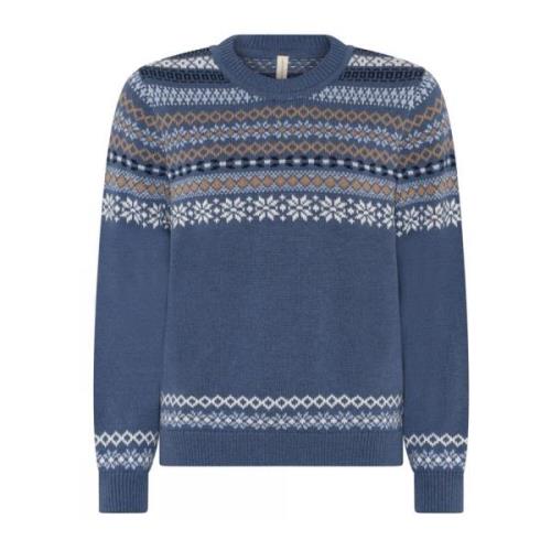 Skovhuus Blå Classic Jaquard Pullover Blus Blue, Dam