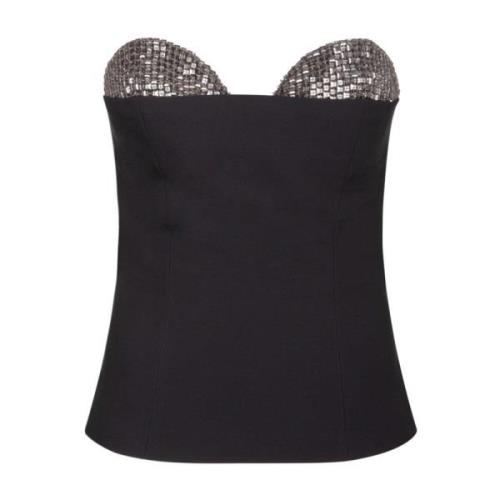 Genny Svart Rhinestone Square-Neck Top Black, Dam