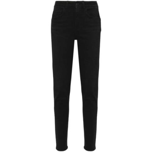 Liu Jo Svarta Denim Skinny Jeans med Rhinestone Logo Black, Dam