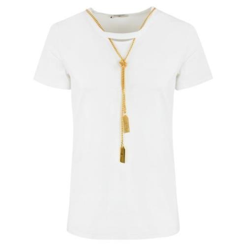 Elisabetta Franchi Bomull Jersey Kortärmad Halsband T-shirt White, Dam