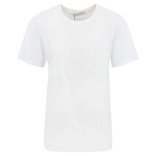 Twinset Blommig broderad bomullst-shirt White, Dam