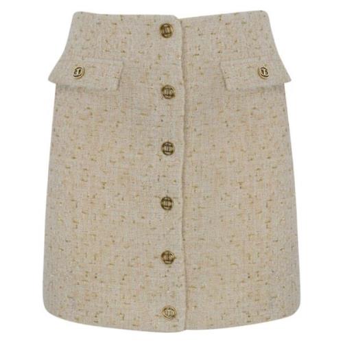 Twinset Tweed Kjol med Logoknappar Beige, Dam