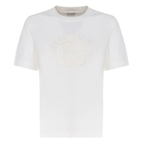 Burberry Vit Bomull T-shirt med Rund Krage White, Dam