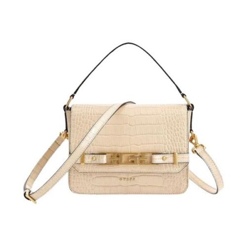 Guess Äkta läder axelväska - Croco mönster Beige, Dam