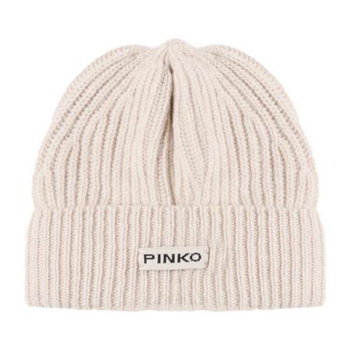 Pinko Beige Ull Beanie Mössa Beige, Dam