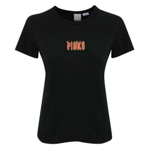 Pinko Svart bomull T-shirt med logobroderi Black, Dam