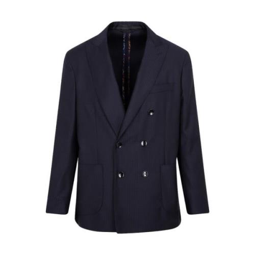 Etro Blå Ull Pinstripe Jacka Blue, Herr