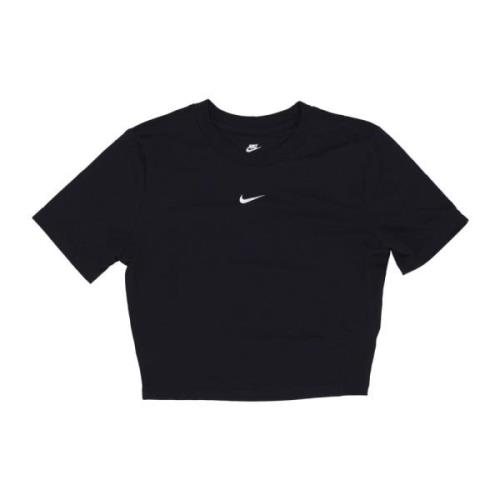 Nike Svart Slim-fit Crop Tee med Swoosh Black, Dam