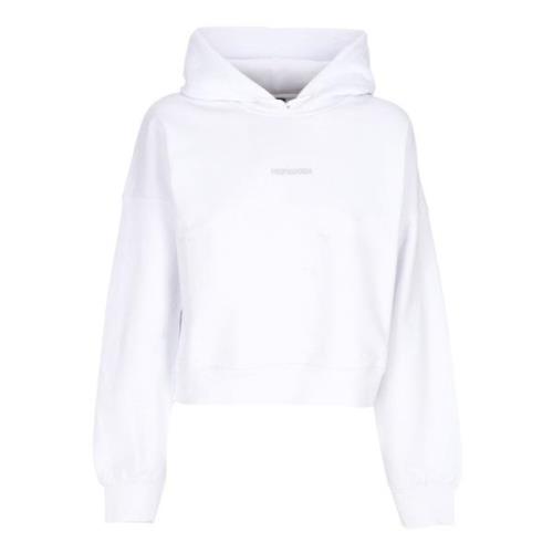 Propaganda Cropped Hoodie med Ribbor Vit White, Dam