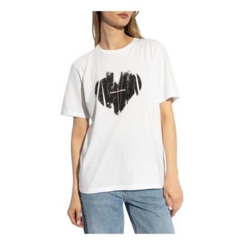 Saint Laurent Logotryckt T-shirt White, Dam