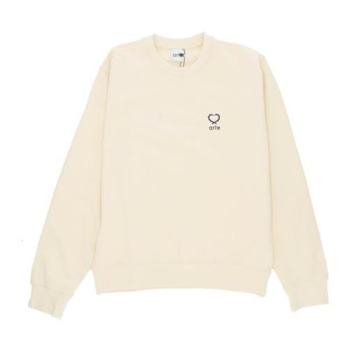 Arte Antwerp Hjärta Crewneck Lättvikts Sweatshirt Kräm Beige, Herr