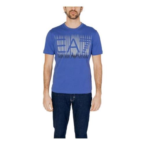 Emporio Armani EA7 Lila Print Rund Hals T-shirt Blue, Herr