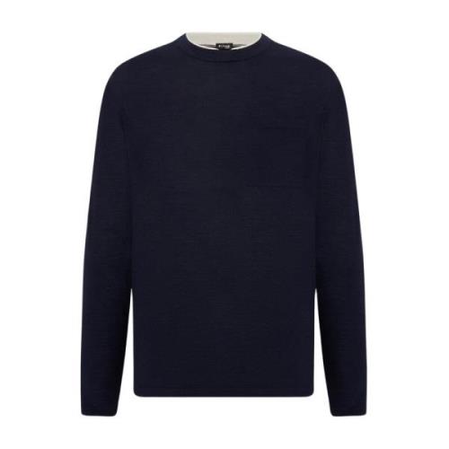 Kiton Melange Wool T-Shirt Blue, Herr