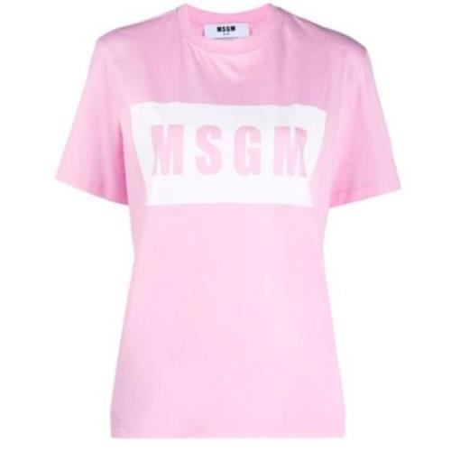 Msgm Rosa Logo Print T-shirt Pink, Dam