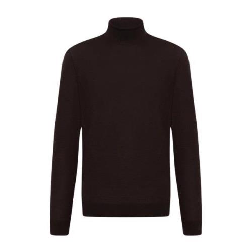 Kiton Lyxig Ull Polo Hals Jumper Brown, Herr