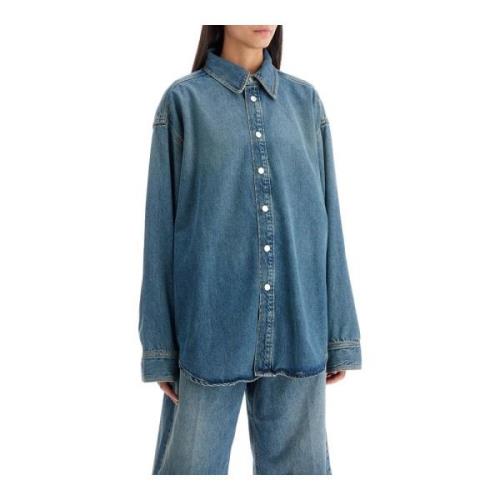 Haikure Oversized Denim Skjorta med Tryckknapp Blue, Dam