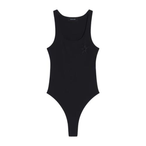 Mugler Svart Star Bodysuit Bomull Rund Halsringning Black, Dam